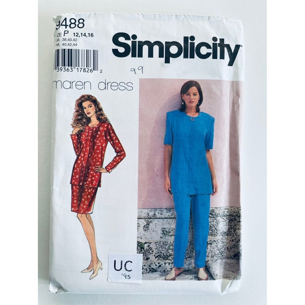 Vtg 90s Simplicity 9488 Misses Suit Pants Top Skirt Sz 12-16 UC Sewing Pattern